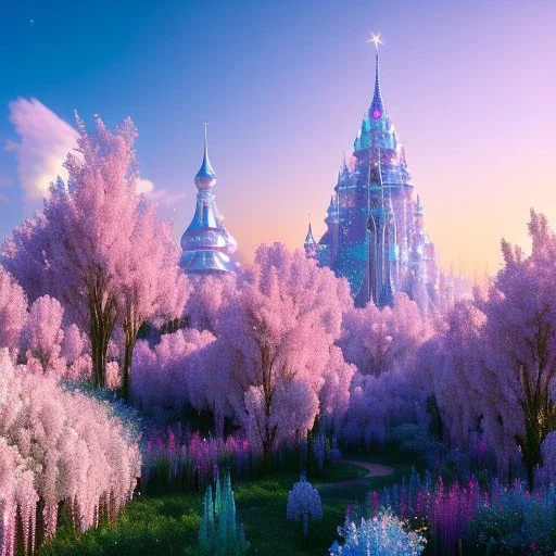 Blue cristal tower in a flowery countryside, glitter pink in a galactic ambiance, delicate colors in the foreground, full of details, smooth, light effect，vaporwave colorful, smooth, extremely sharp detail, finely tuned detail, ultra high definition, 8 k, unreal engine 5, ultra sharp focus