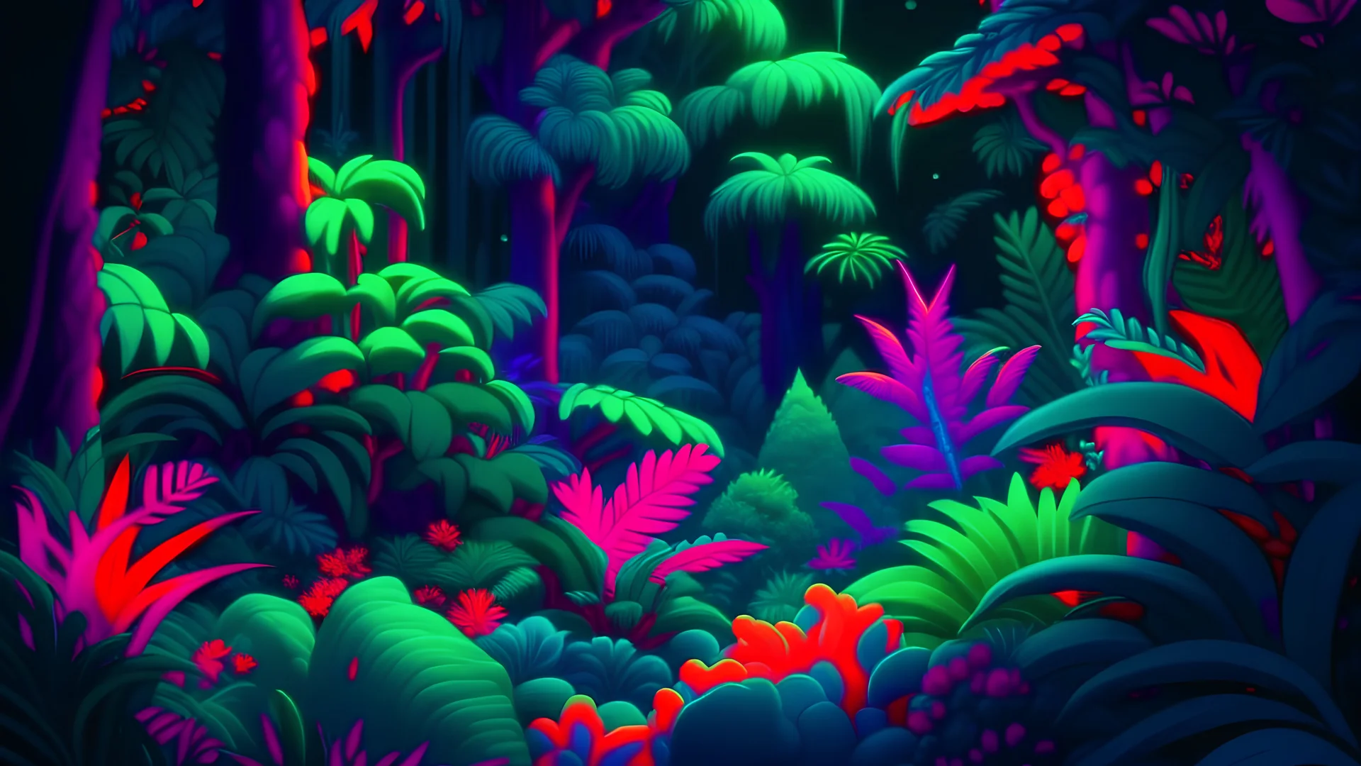 <lora:Darkest Fantasy:1.0> is a Lush&vibrant rainbow-colored Marijuana rainforest with emerald green color dreamscape paradise islands of deep space pandora with bold&thick and rich neon colors