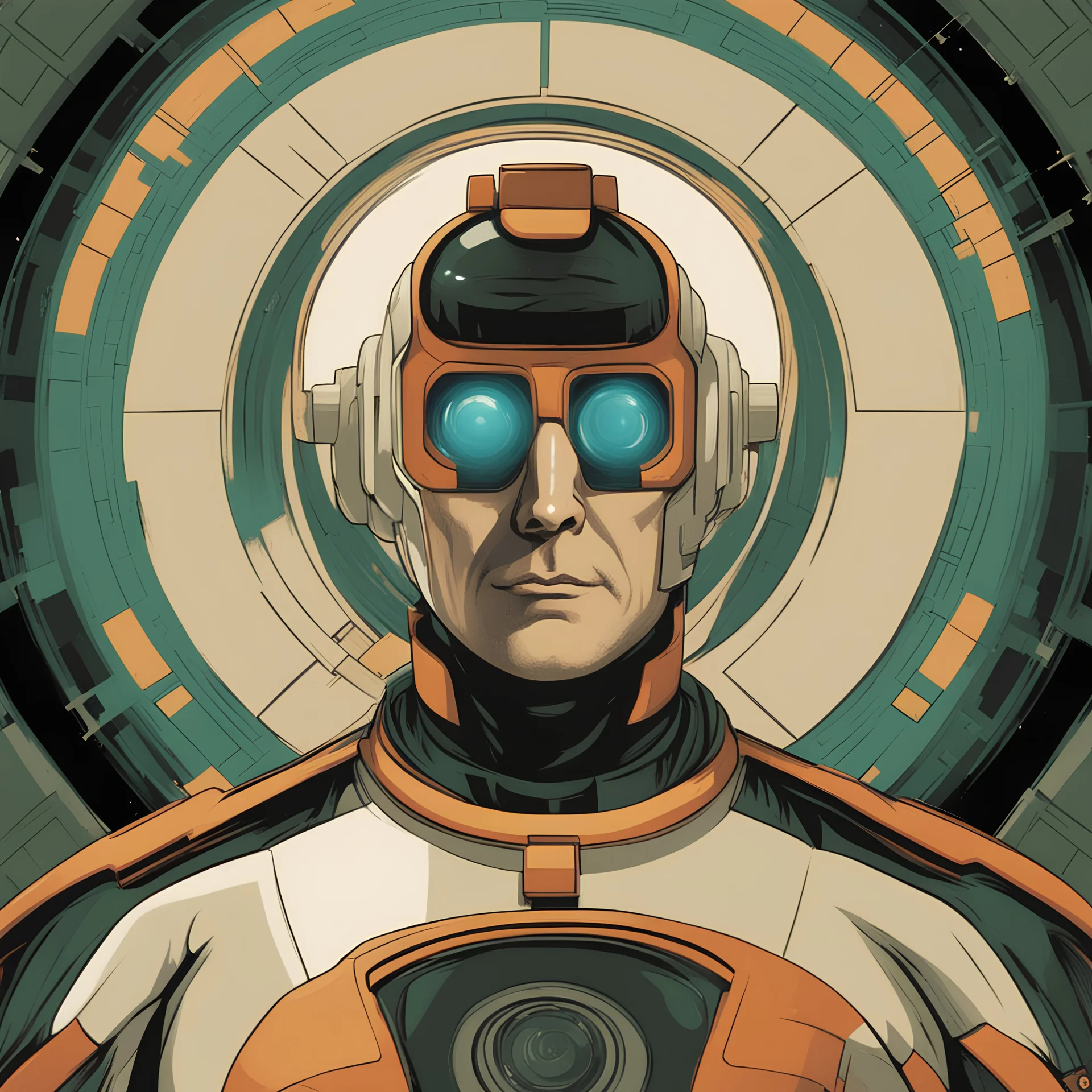 A nice profile picture for the avatar behind the name halsimov based on Hal 9000 computer mixed with an old Isaac Asimov portrait and Hal Jordan persona, vibrant color scheme