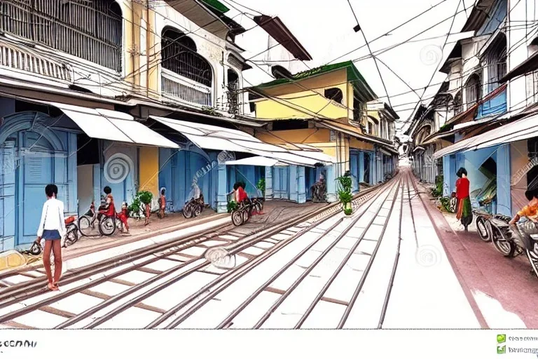 Hanoi train Street+Hanoi train Street+riomaggiore italy croquis architecture, city drawing, perspective drawing, point perspective, architecture croquis drawing