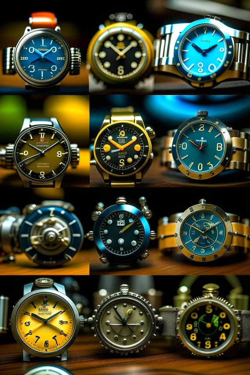 A collection of submarine watches, featuring various designs, colors, and features for enthusiasts and collectors.