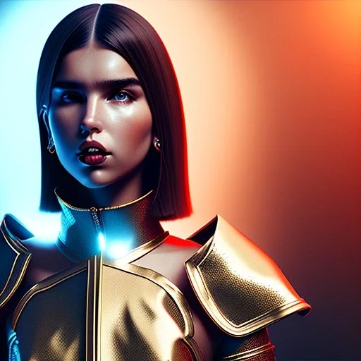 Mystery dua lipa, knight costume, Ambiance dramatique, dramatic lighting, volumetric lighting, concert background, hyperrealisme, 8k, high quality, lot of details, fit within portrait