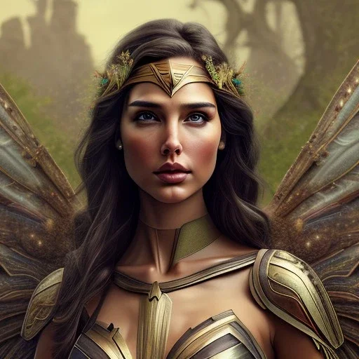 Gal Gadot, rusty metal, feathers, Dryad, fae, sidhe, ominous, nature, plants, wildflower, facepaint, dnd character portrait, intricate, oil on canvas, masterpiece, expert, insanely detailed, 4k resolution, retroanime style, cute big circular reflective eyes, cinematic smooth, intricate detail , soft smooth lighting, soft pastel colors, painted Renaissance style