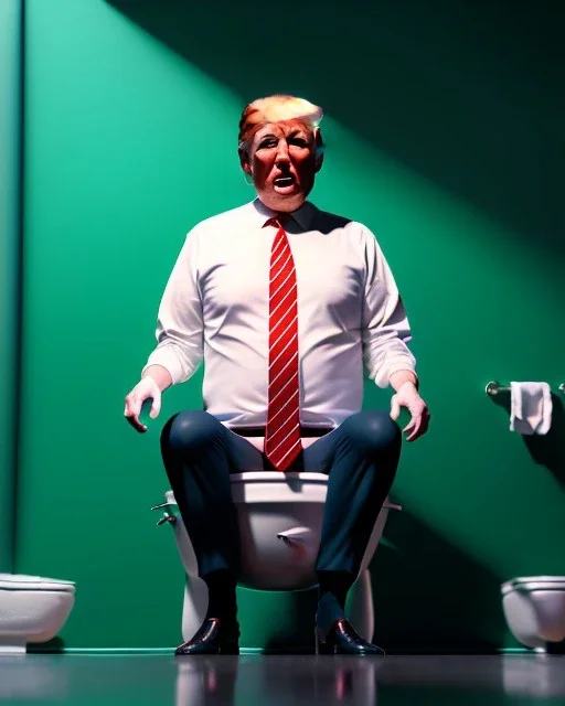 Donald Trump sitting in toilet scene, without pants, realistic image, hooper style, casual, concept art, smooth, unreal engine 5, god lights, ray tracing, RTX, lumen lighting, ultra detail, volumetric lighting, 3d.