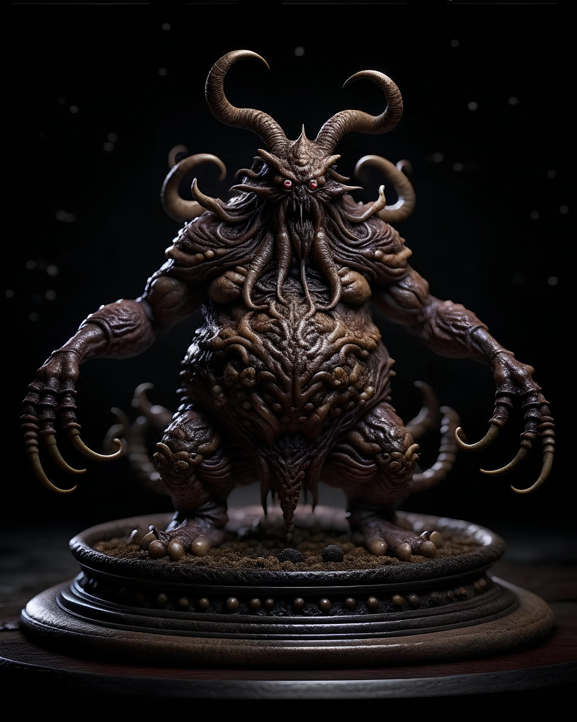 tabletop role-playing miniature of a bloated goatish shoggoth-shub-niggurath-baphomet-hybrid cosmic goddess. full body. concept art in the style of william morris dante Gabriel rosetti alan lee. hyperrealism 4K ultra HD unreal engine 5 photorealism.