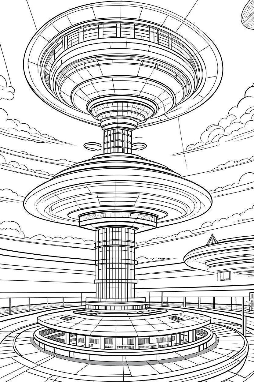 future 2050 STAR hotel, amazing unique hotel design, "Floating Sky Pods: Experience the Future with Elevated Hotel Suites." each unique, flat vector, full view, only draw lines, clean line art, –no sketch, white background, minimalistic black lines, minimal black color, coloring page, thin black line art, perfect shape, perfect clear lines,