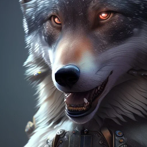 depth of field, Steampunk wolf, extreme detail, Photorealism, macro lens 24mm,bokeh, cinema4d, 8k, unreal engine 5, redshift render, midjourney4, octane render