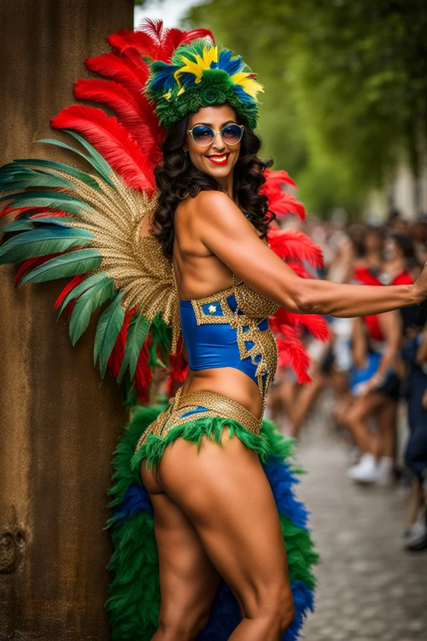 French gendarme dressed as a Brazilian revue dancer