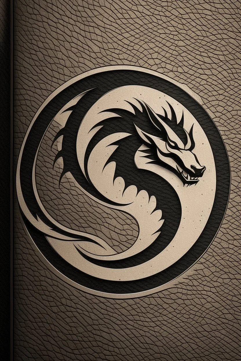 minimalist dragon ink logo, leather background