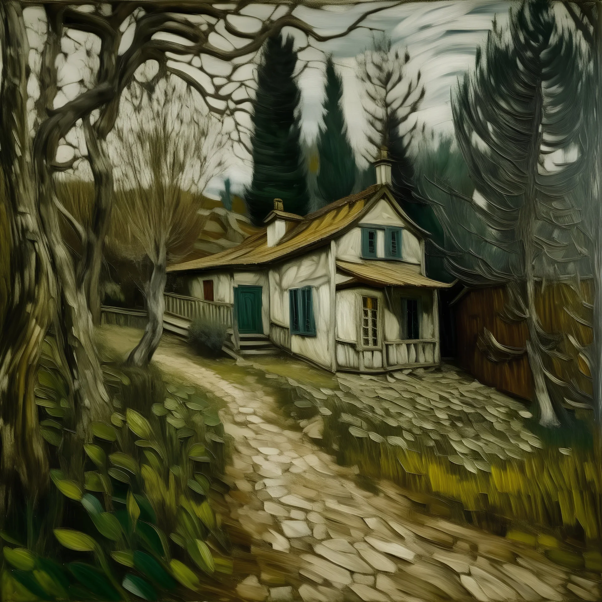 A silver house in the woods painted by Vincent van Gogh