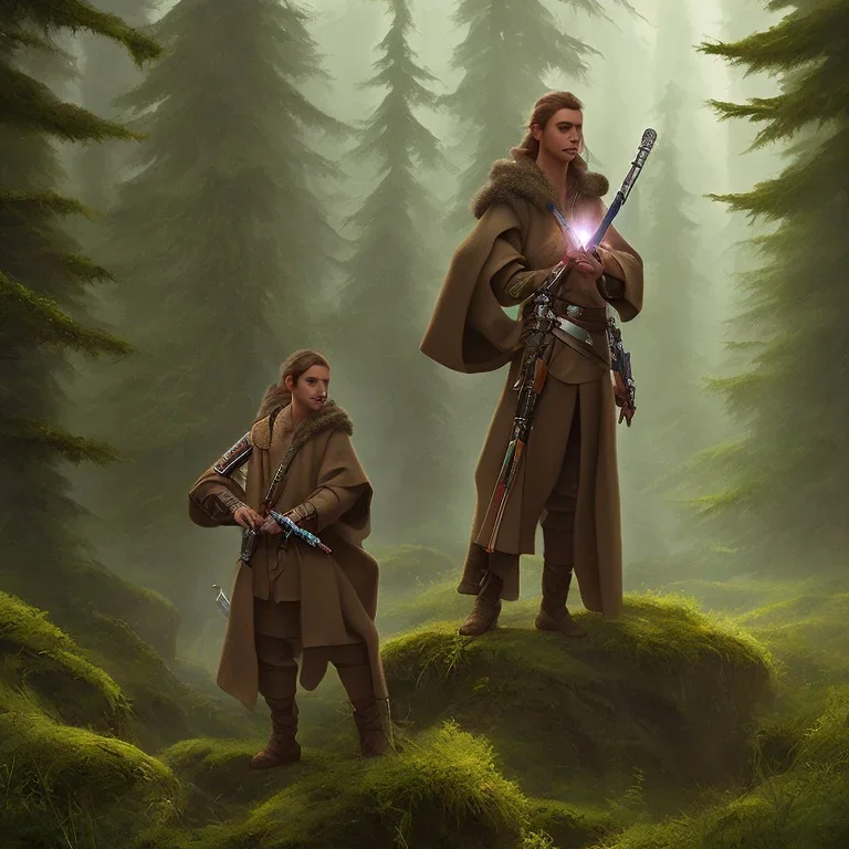 Concept art of a Jedi, waling through the Olympic National Forest by Airi Pan