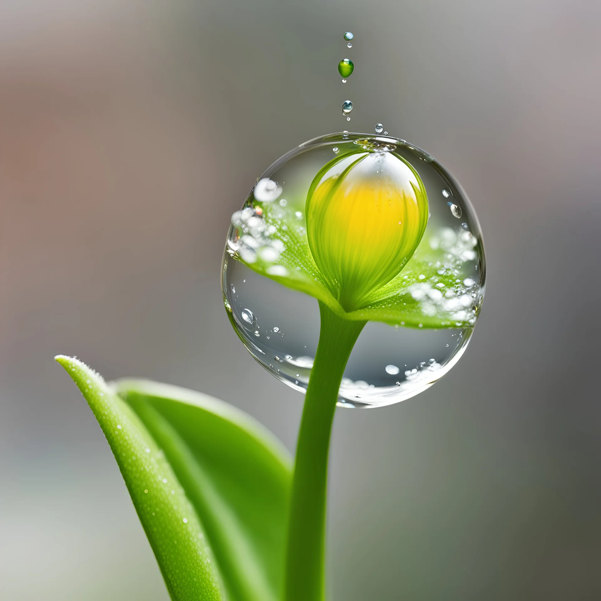 Una gota de agua transformándose en una planta florecient