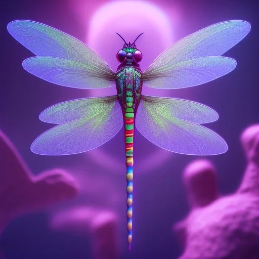 dragonfly, humming bird, fantasy art, Unreal Engine 5, lens macro,sharp focus, realistic, hyper detailed, studio lighting, neon light ambient, crystalized