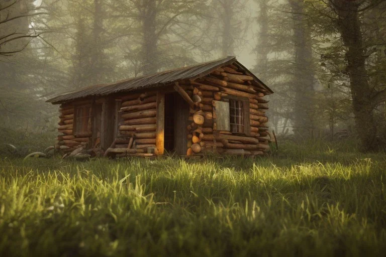 shack in a wild forest