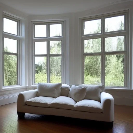 Living room with a big double window, white Beaux Arts architecture,interior design,point of perspective