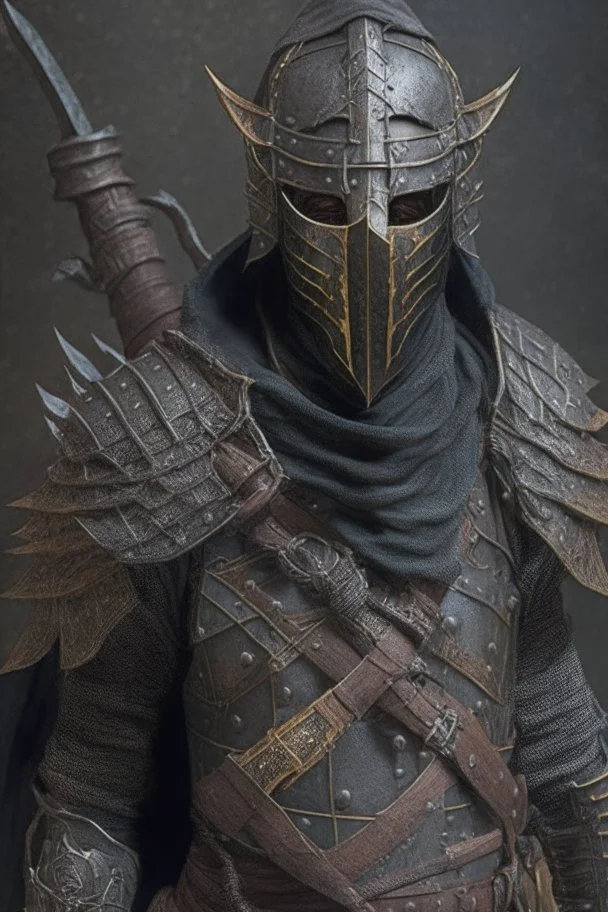 a human bandit with armor made from ribbone