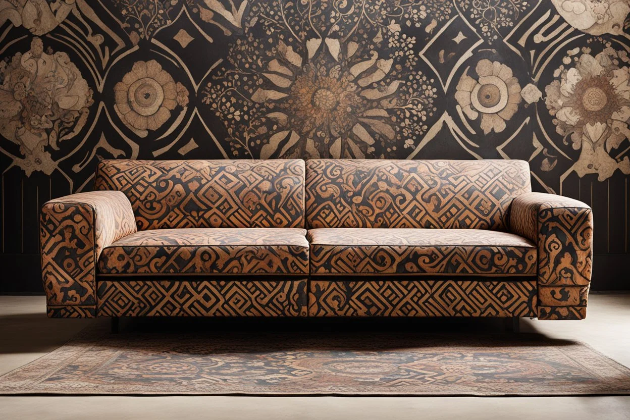 (designed for zombies and undeads by Mario Bellini, 1970) A bold geometric-patterned skinned sofa, tattooed and stained, serves as the throne for the undead king. Beside it, a low coffee table in ivory and bones, adorned with swirling patterns that seem to writhe and twist, a haunting echo of a forgotten era. The sleek bookshelves, now warped and crooked, hold macabre relics and ancient tomes that whisper of curses long forgotten. The fiery-colored floor lamps flicker and cast eerie shadows acr