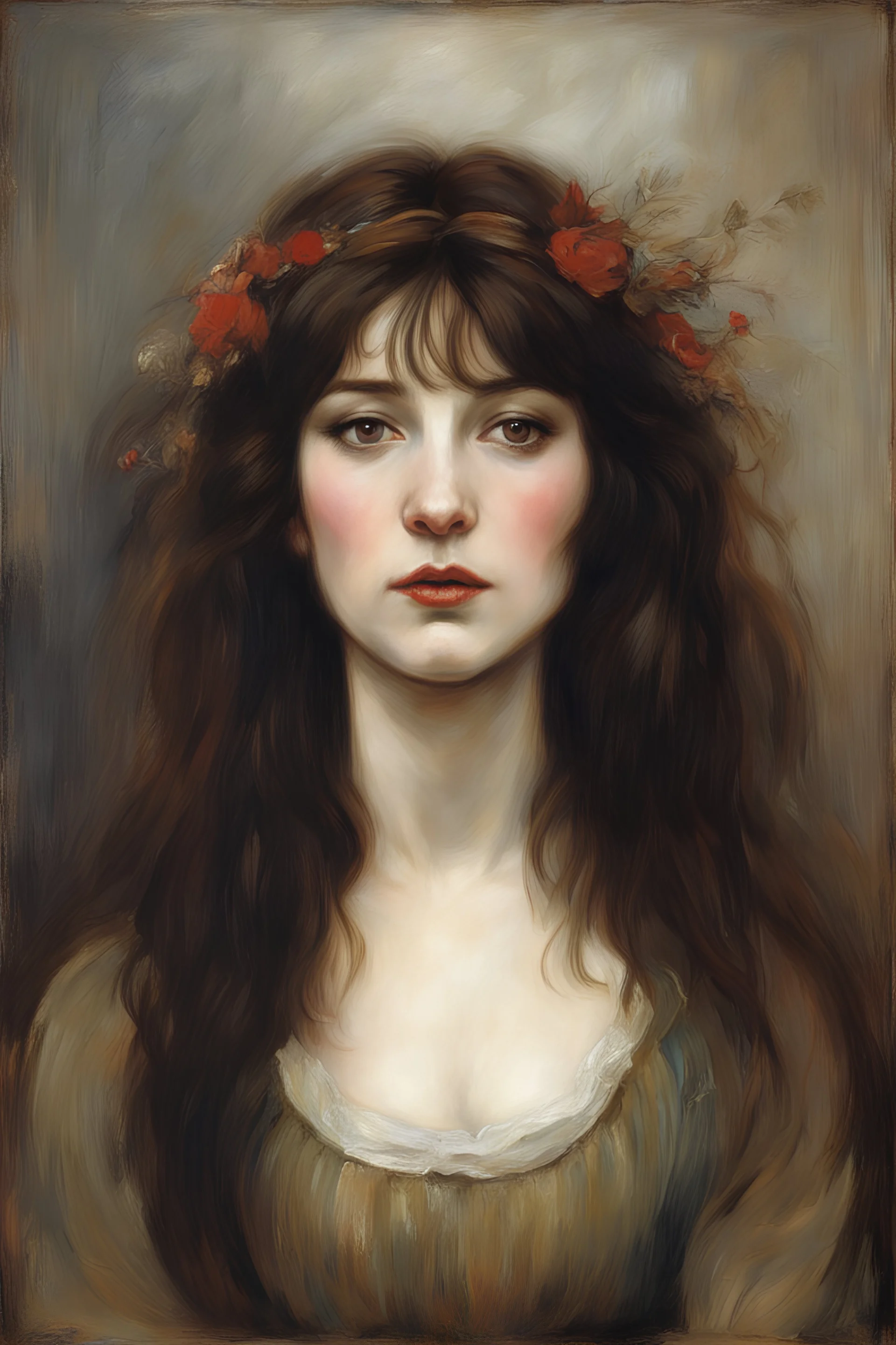 john william waterhouse painting style. portrait of Kate Bush