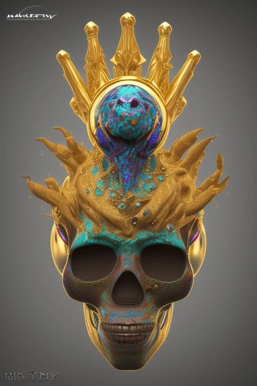 black male African alien, cracks in the voodoo head, wicked, diamond eyes, crown, blood, 8k, finely detailed, photo realistic, leopard style turquoise skull head gold dragon space alien rain skeleton gold teeth silver crown silver space suit spaceships