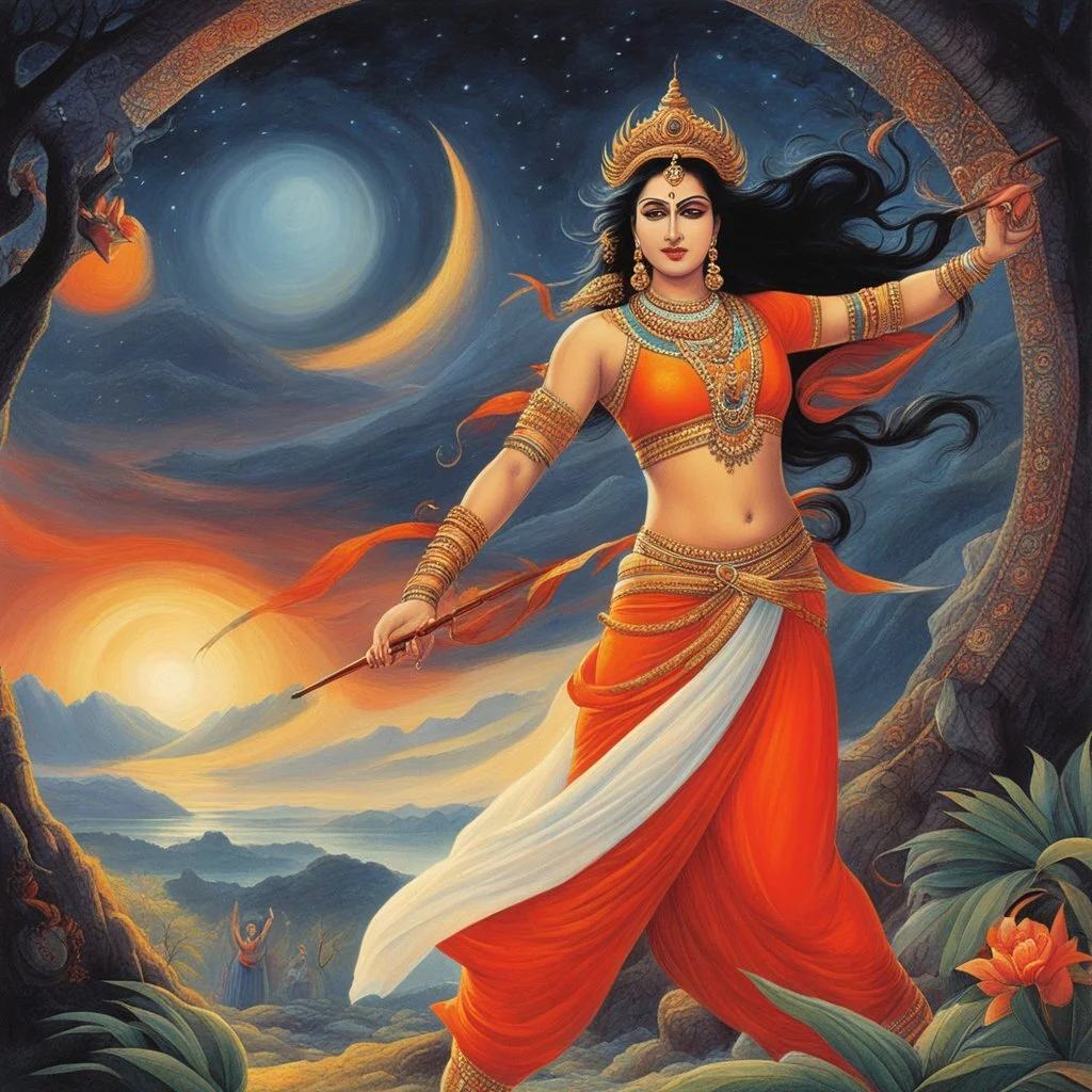 It was during this time that Surpanakha, a formidable demoness and sister of Ravana, came upon Sita's presence.Surpanakha, with her twisted form and ferocious demeanor, approached Sita, Surpanakha threatened and taunted Sita, hoping to intimidate her. But Sita, radiating an inner strength and unwavering devotion, remained composed and steadfast. She fearlessly stood her ground, refusing to yield to Surpanakha's menacing advances. With grace and dignity, Sita reminded Surpanakha of her rightful p