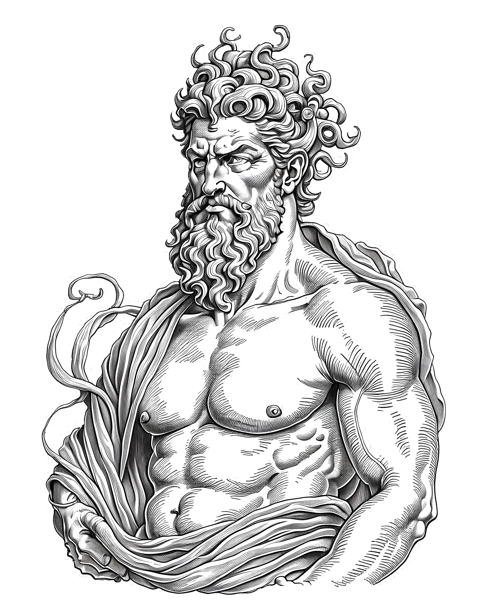 Hercules, realistis tatto sketch style, white background, profesional tatto sketch.