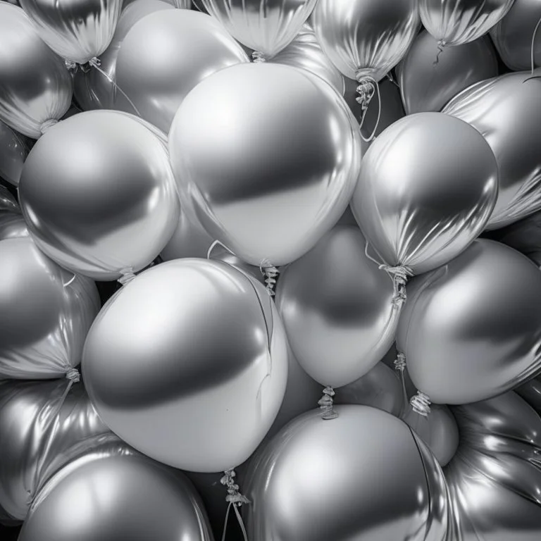 A picture of a bunch of silver and white balloons