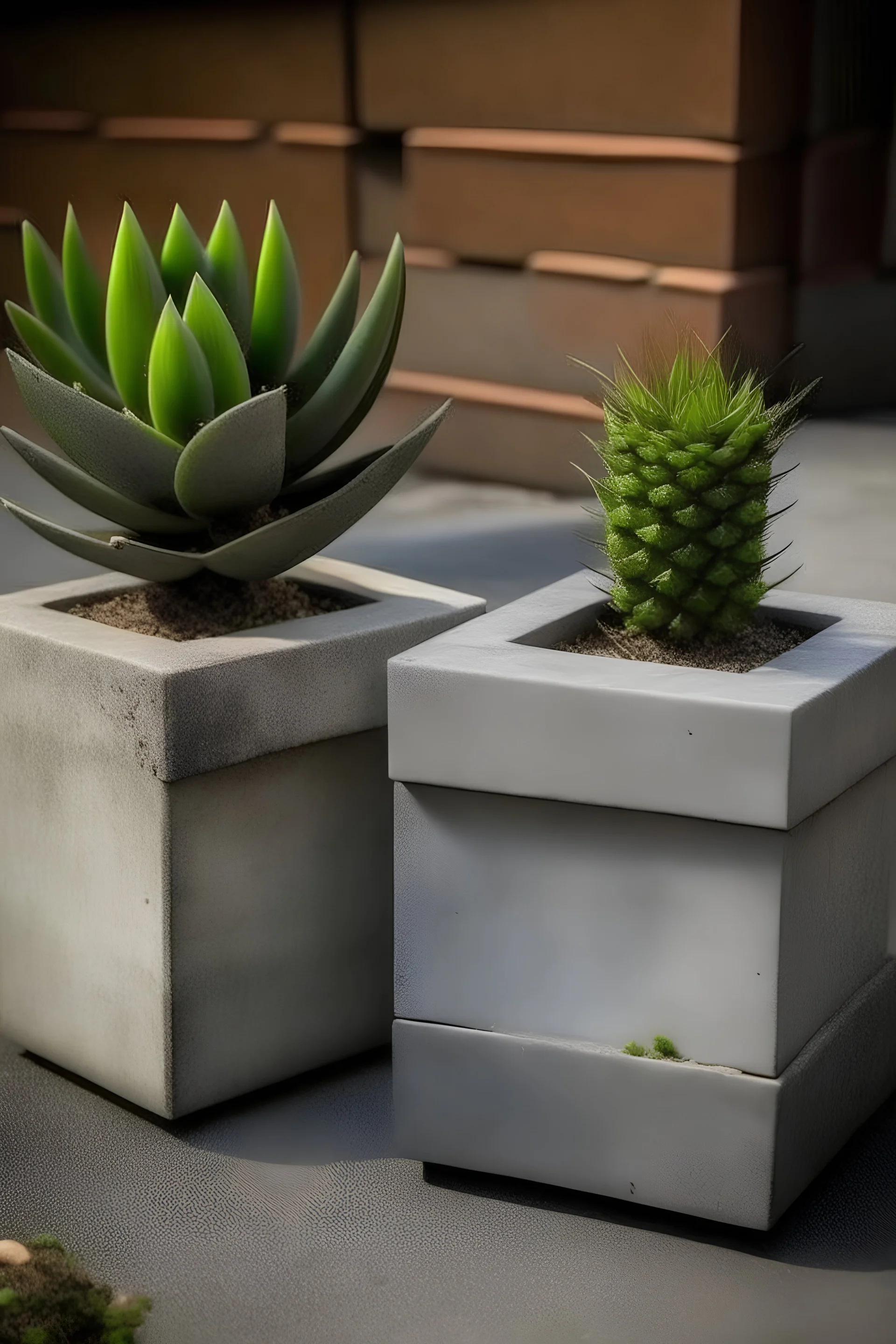 Create a realistic mini cubic concrete pot in unique shapes for succulent planter