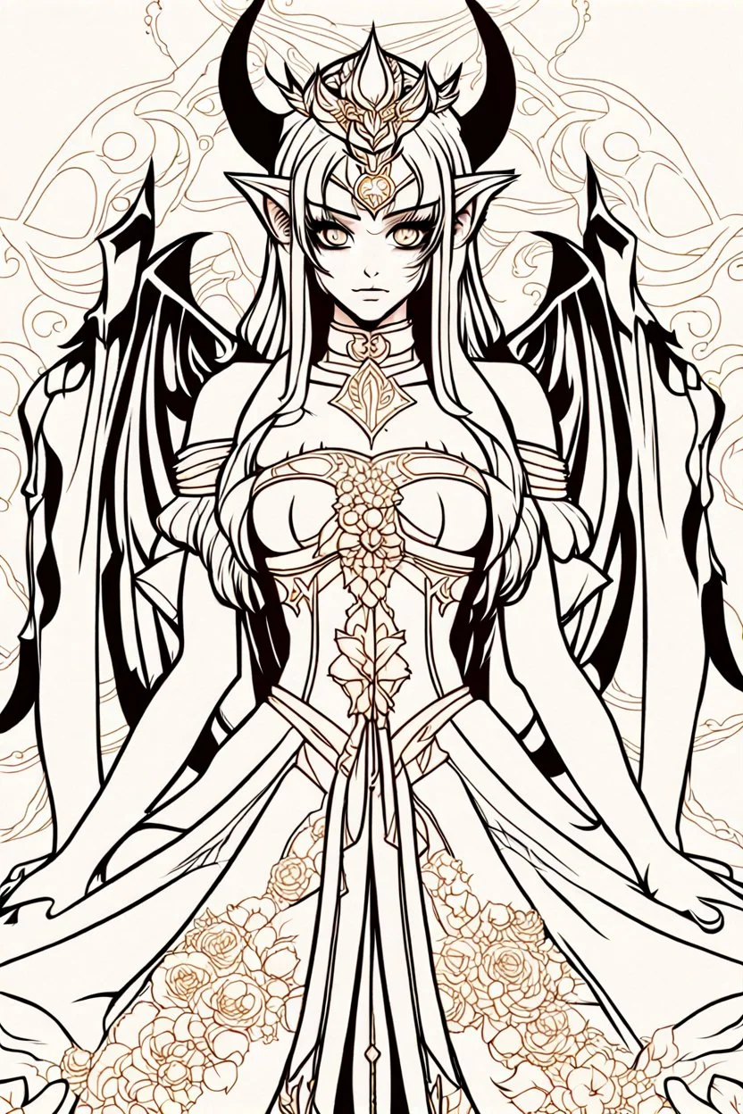 queen of demons girl, manga style, only line arts