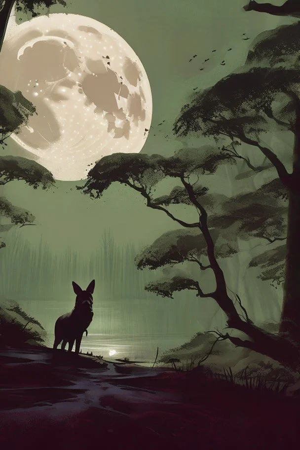 forest with moon in the sky, naughty dog style, dark style