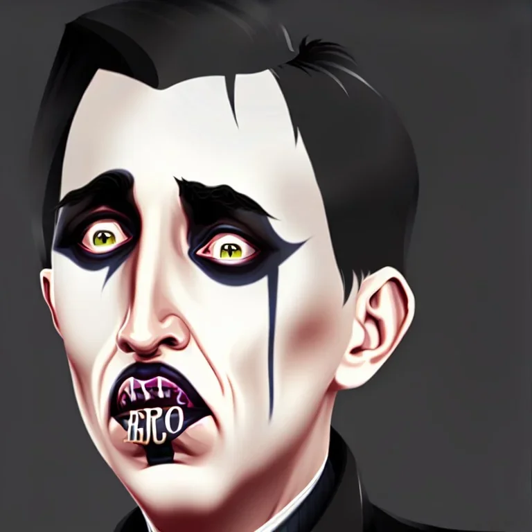 Marilyn Manson as a bank teller face tattoos and black hair