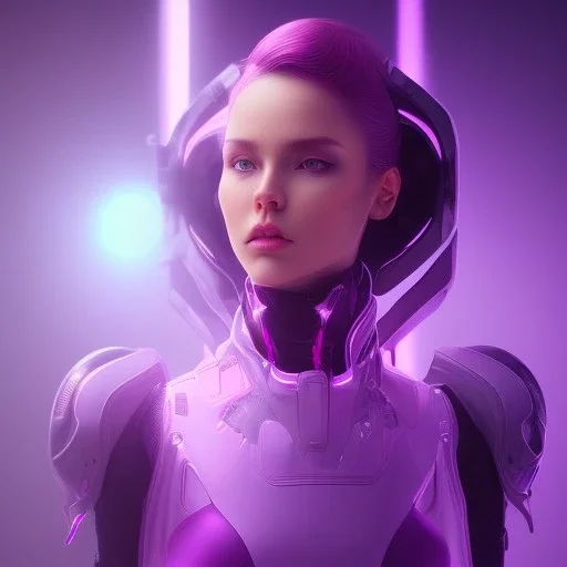 Cute girl, Sci-fi character, purple backlight, pink and purple, scifi suit, profile, purple background, pink lighting, futuristic