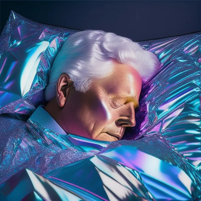 Bill Clinton sleeping in holographic foil