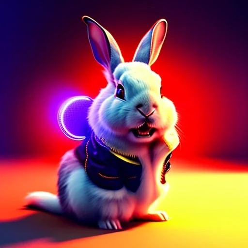 pixar style anamorphic cute cyberpunk rabbit baby, smiling,gangsta gold neckless, full body, yellow puffer jacket, dramatic lighting, hyper realistic, unreal engine 5, 16k without