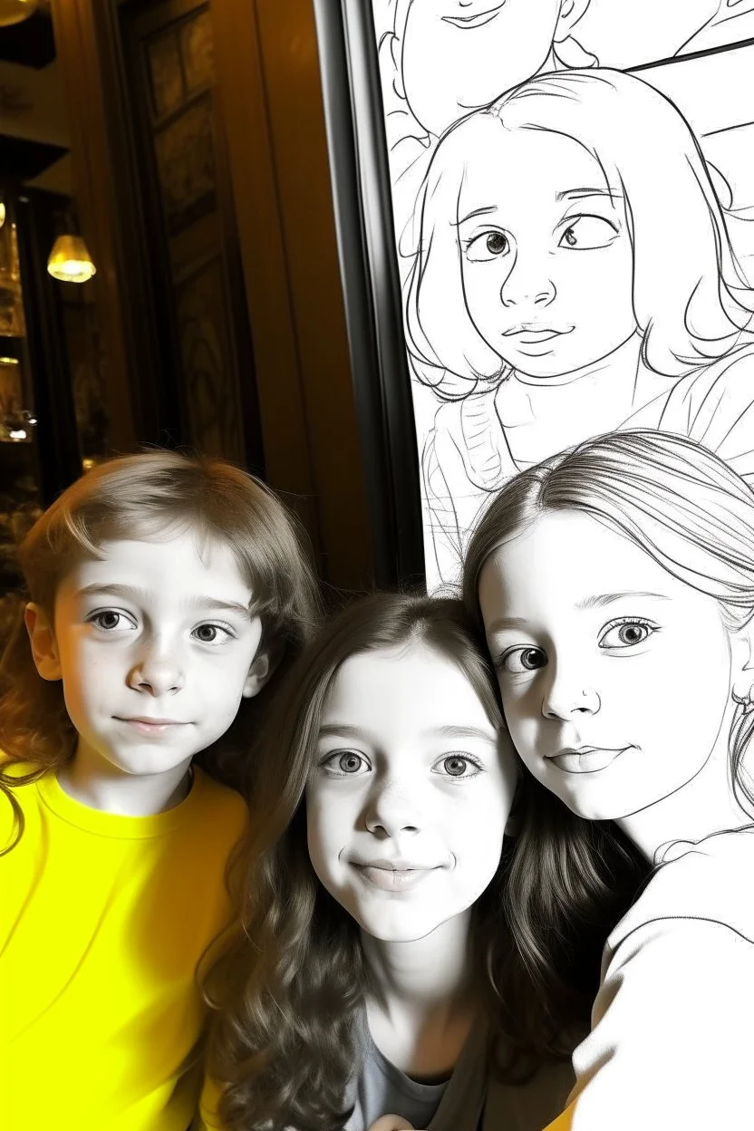 2 girl and 1 boy in cafe with color