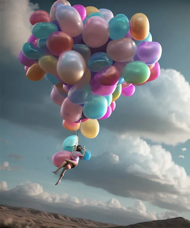 Ultra realistic speed clouds sky scene, wide angle view, sweet women falling down, feather inflatable color clothing, free jumping flying, many trinkets, hair monster, many jelly beans, balls, color smoke, smile, happy, circus style, extreme, wind, clouds sea, 20,000 feet altitude, stratosphere, soft color, highly detailed, unreal engine 5, ray tracing, RTX, lumen lighting, ultra detail, volumetric lighting, 3d, finely drawn, high definition, high resolution.