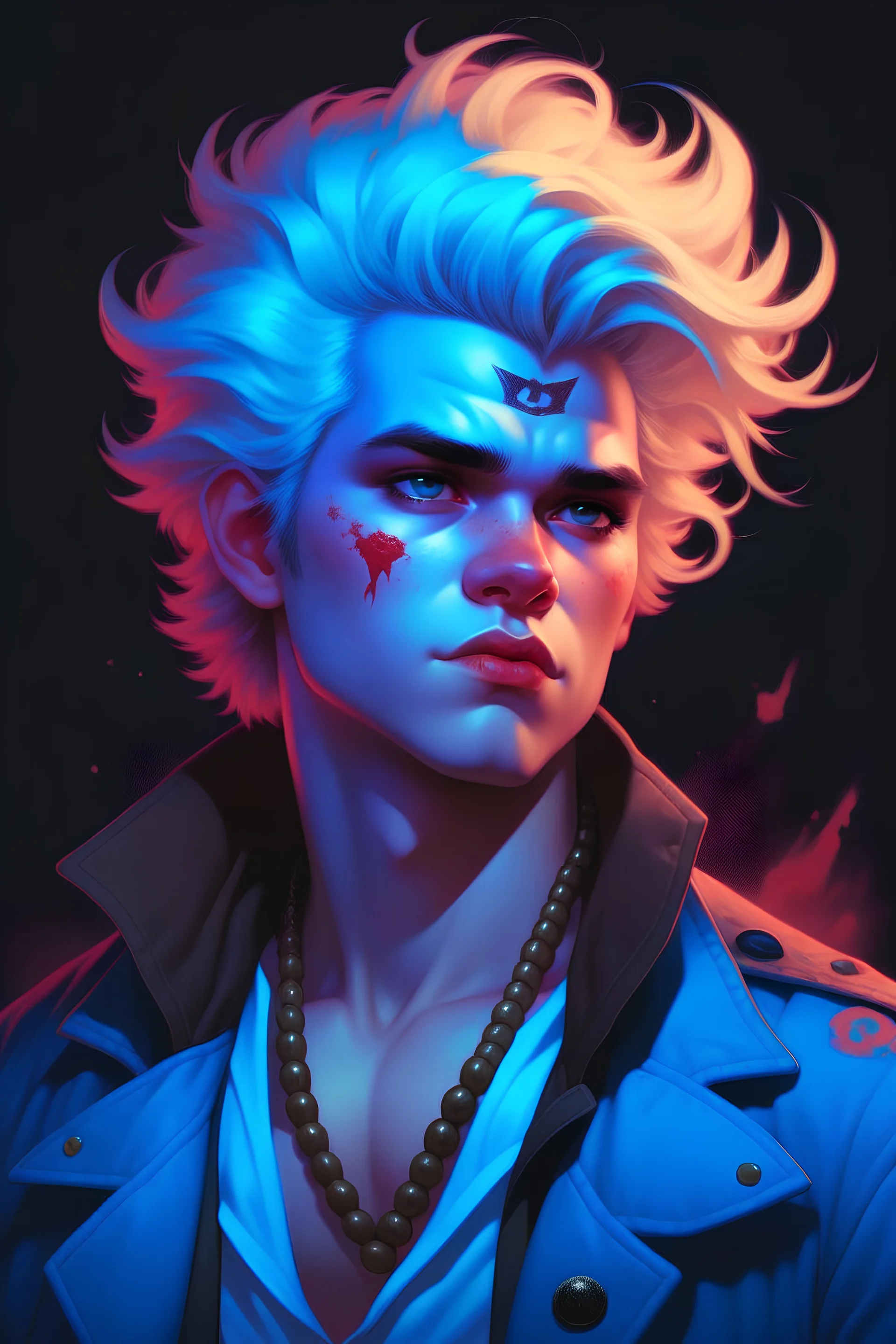 Highly detailed portrait of David from The Lost Boys 1987, by Loish, by Bryan Lee O'Malley, by Cliff Chiang, by Dana Terrace, inspired by Image Comics, inspired by Marvel Comics, inspired by DC Comics, inspired by The Owl House, inspired by capcom, inspired by Netflix Castlevania