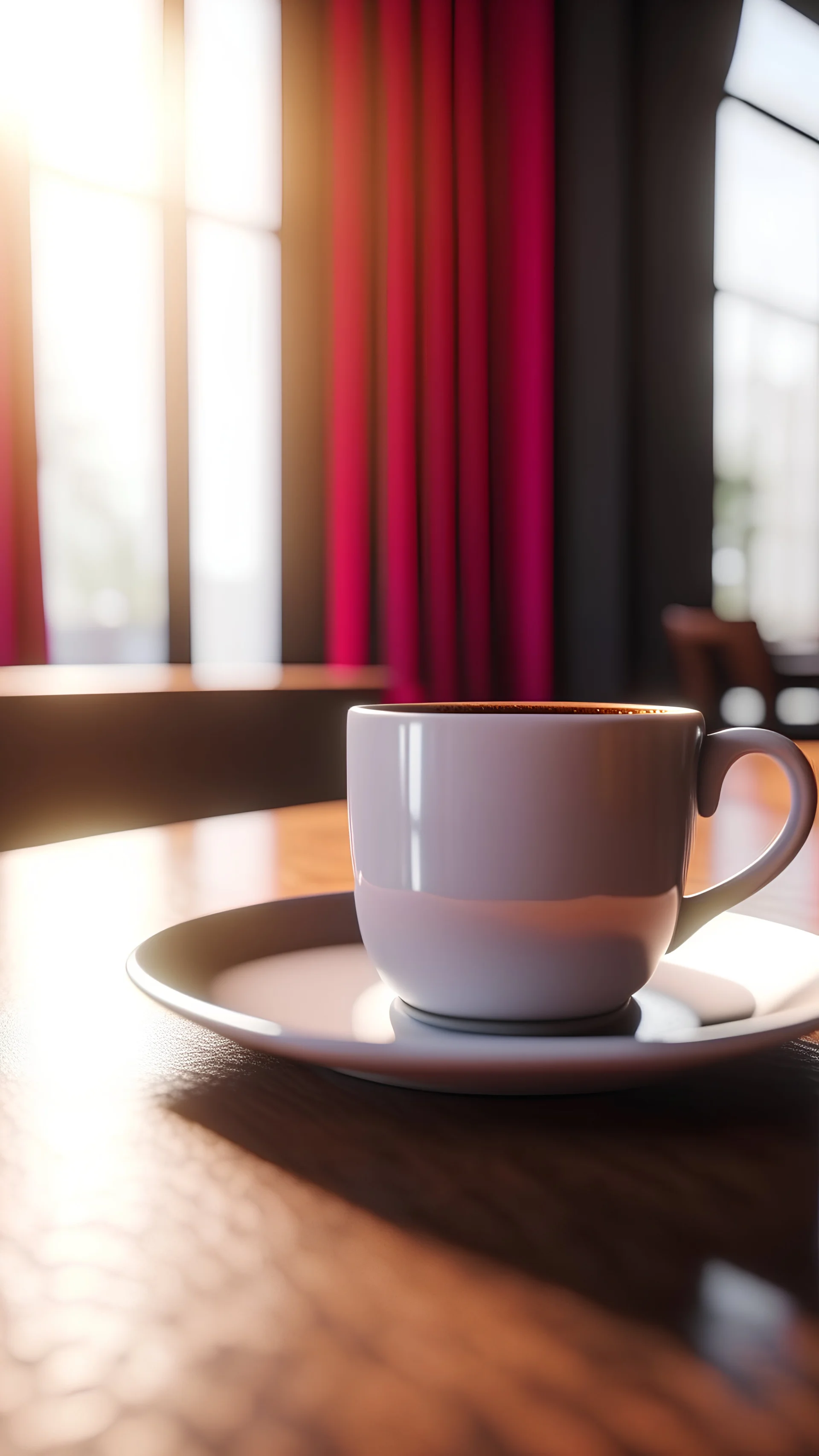 A cup of coffee On a table at home, very beautiful, and makes the buyer want it in 8k, 16:9