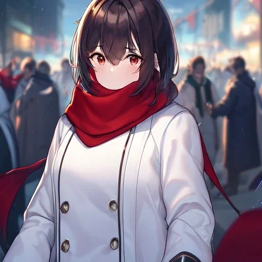 Clear focus, High resolution, rough line skecth, wearing a white coat with a red scarf over their mouth