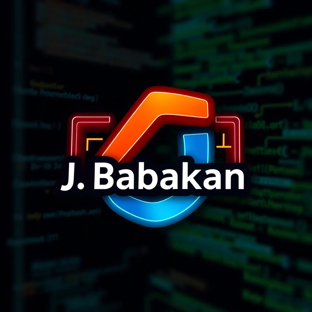 create a logo for me "J. Babakan" .i am an ai programmer artist i want a 3d graphical Logo ,ai ,code, flow charts blended at background