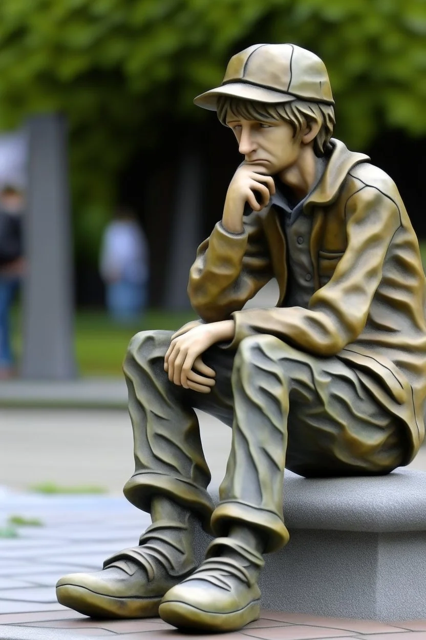 Ceramic statue of a lonely teenager