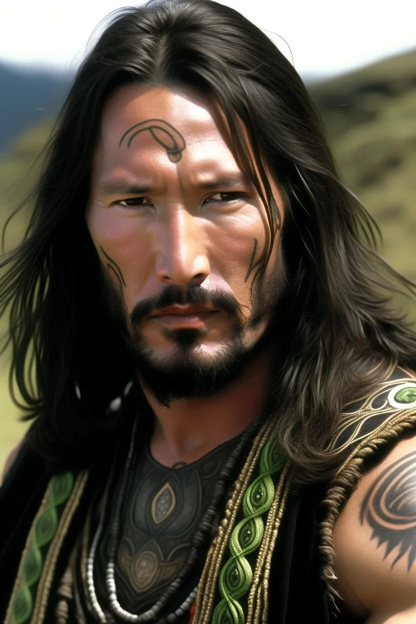 keanu reeves as long haired celtic warrior with tribal tattoos