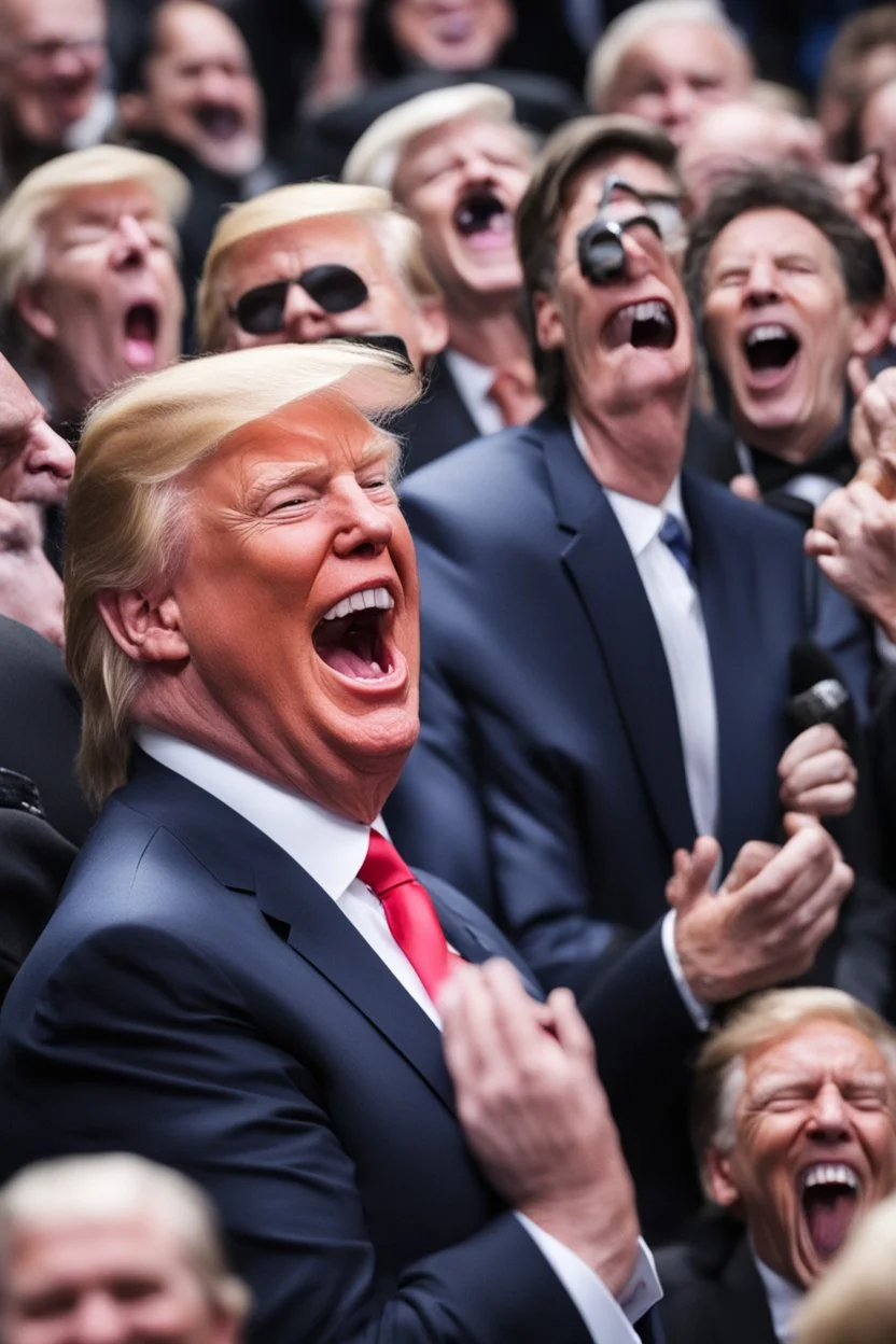 donald trump maniacally laughing as people sob and cry around him