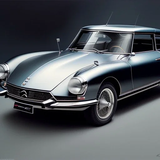 hyperrealism Drawing of 'Citroen DS' three quarter frontal aerial view, by gaston bussiere, greg rutkowski, yoji shinkawa, yoshitaka amano, tsutomu nihei, donato giancola, tim hildebrandt,oil on canvas, cinematic composition,Sharp detail,extreme detail,fit full head inside picture,16k