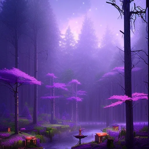 purple high elf, misty enchanted forest