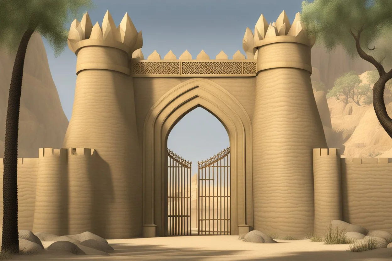 a gothic_arab gate in a cerussite wall