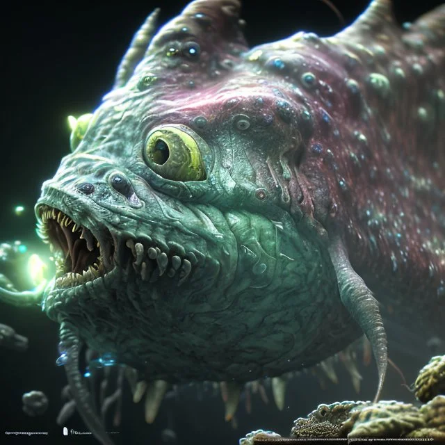 fluid ink angler fish creature, unreal engine 5, 8k resolution, photorealistic, ultra detailed