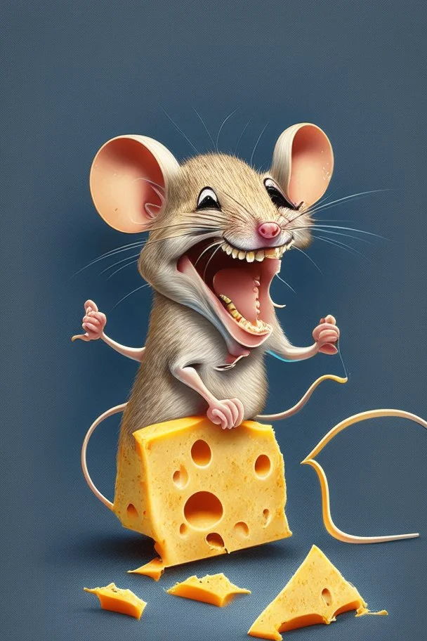 Design of a mouse eating cheese and laughing