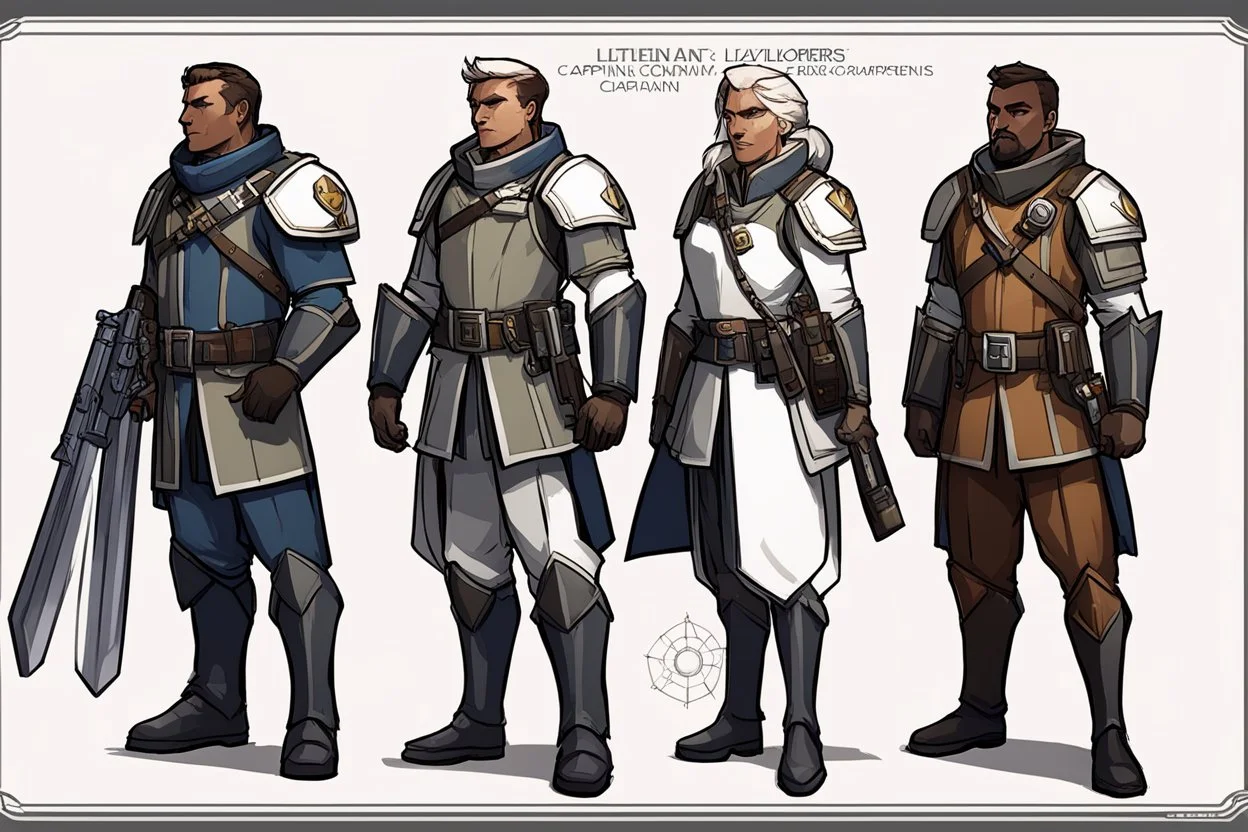 concept sheet for a squad of explorers: These four head divisions (Kadivs) + lieutenant are essentially the second in commands, serving just beneath the Captain. They monitor and check up on the crews (men and women), execute Captain's orders, and propose initiatives to higher ranks. And if Captain is not present, Kadivs report themselves to Lieutenant who serves as Caravan's firstmate. However, the exceptions usually occur in particularly elite caravan like 97 where Kadivs are known to be very