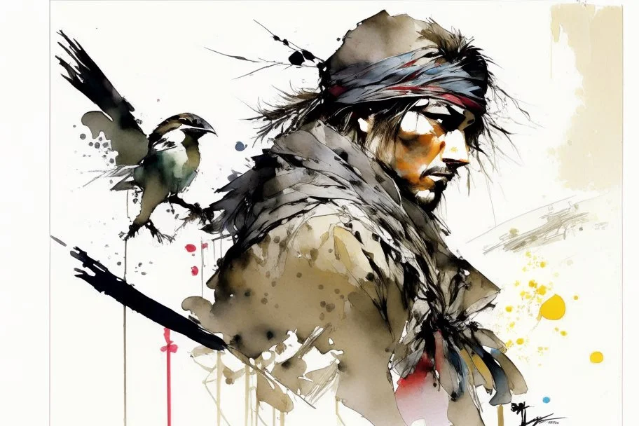 Sparrow watercolour Yoji Shinkawa in style high_quality_art. Ru dalle