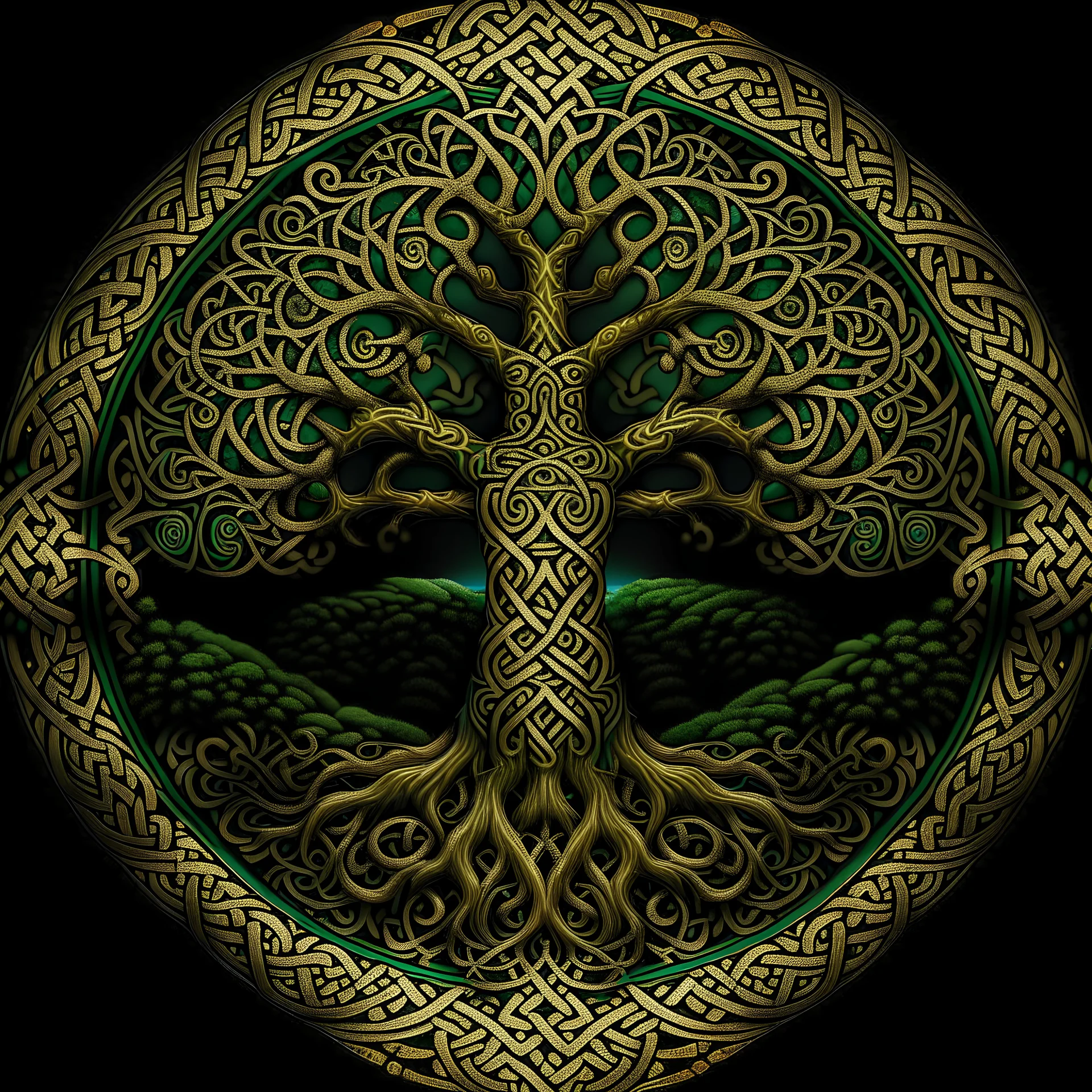 celtic knot tree I centered | symmetrical | key visual | intricate | highly detailed | iconic | precise lineart | vibrant | comprehensive cinematic | alphonse mucha style illustration I very high resolution | sharp focus | poster | no watermarks I plain black background